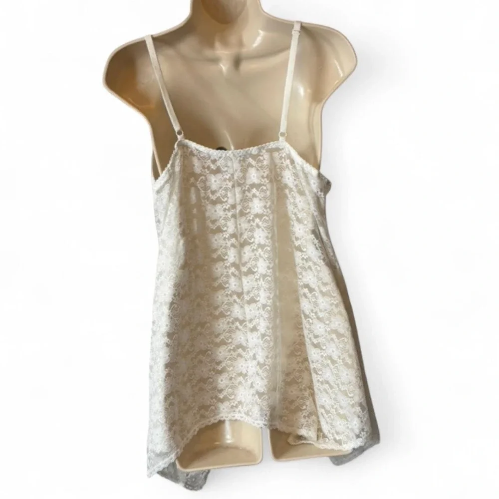 Intimo Donatella White‎ Floral Lace Babydoll Chemise, Women's Size XL.